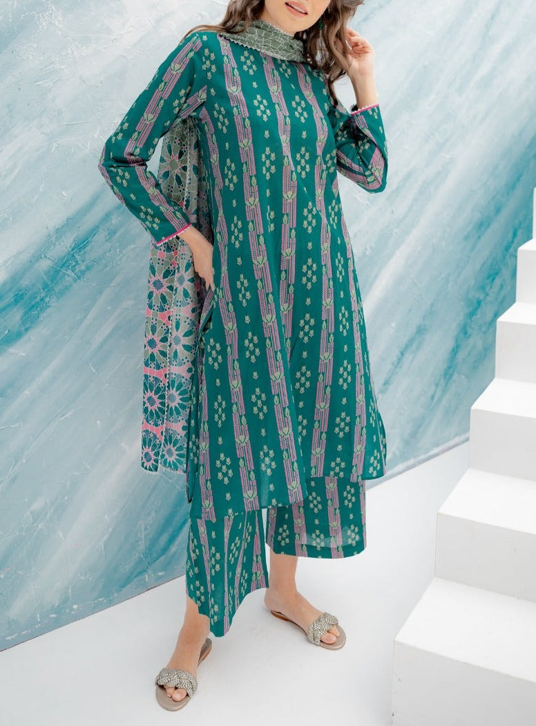 SMT S721-Digital printed 3pc lawn dress with Digital printed munar dupatta.