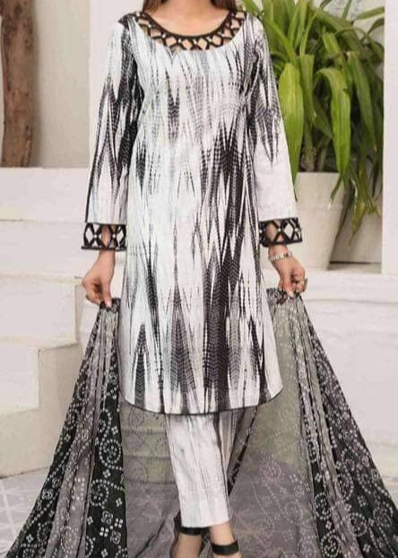 SMT W672- Digital Printed 3pc linen dress with Digital printed chiffon dupatta