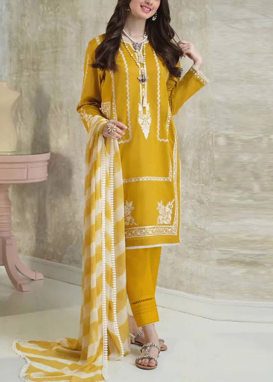 SMT S989-Embroidered 3PC Lawn Dress With Printed Munar Dupatta.