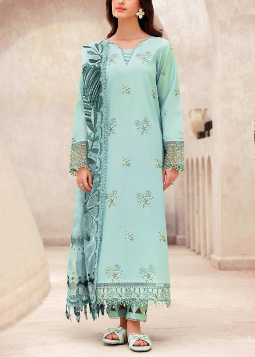 SMT S1064-Embroidered 3PC Lawn Dress With Printed Munar Dupatta.