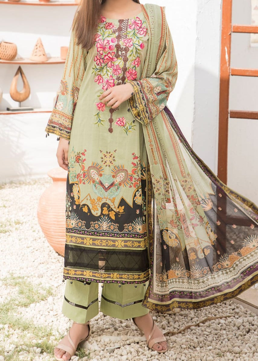 SMT S1094-Embroidered 3pc Lawn dress with Printed Chiffon Dupatta.