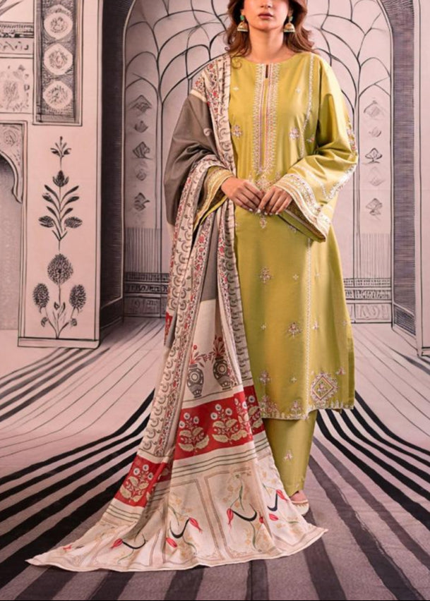 SMT S1091-Embroidered 3pc Lawn dress with Printed Munar Dupatta.