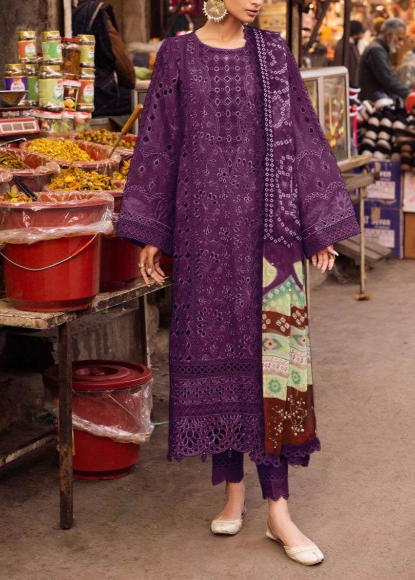 SMT S1123-Embroidered 3pc CHIKANKARI Lawn dress with Printed Munar Dupatta.