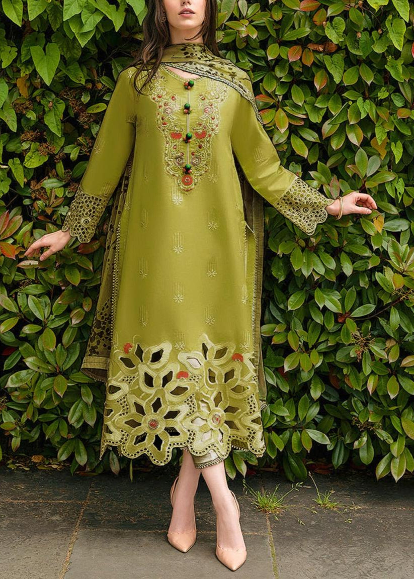 SMT S1140-Embroidered 3pc Lawn Dress With Printed Munar Dupatta.