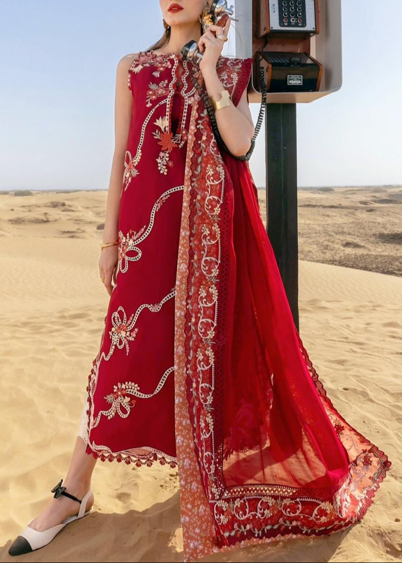 SMT S1142-Embroidered 3pc CHIKANKARI Lawn Dress With Printed Munar Dupatta.