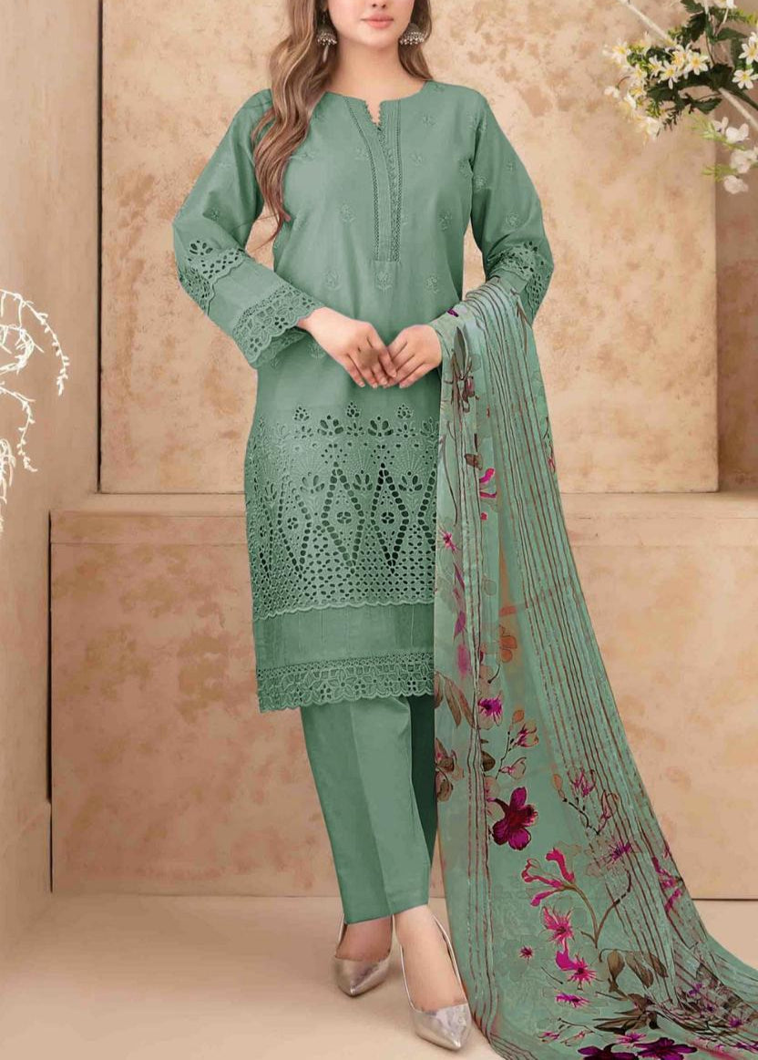 SMT S1159-Embroidered 3pc CHIKANKARI Lawn Dress With Printed Munar Dupatta.