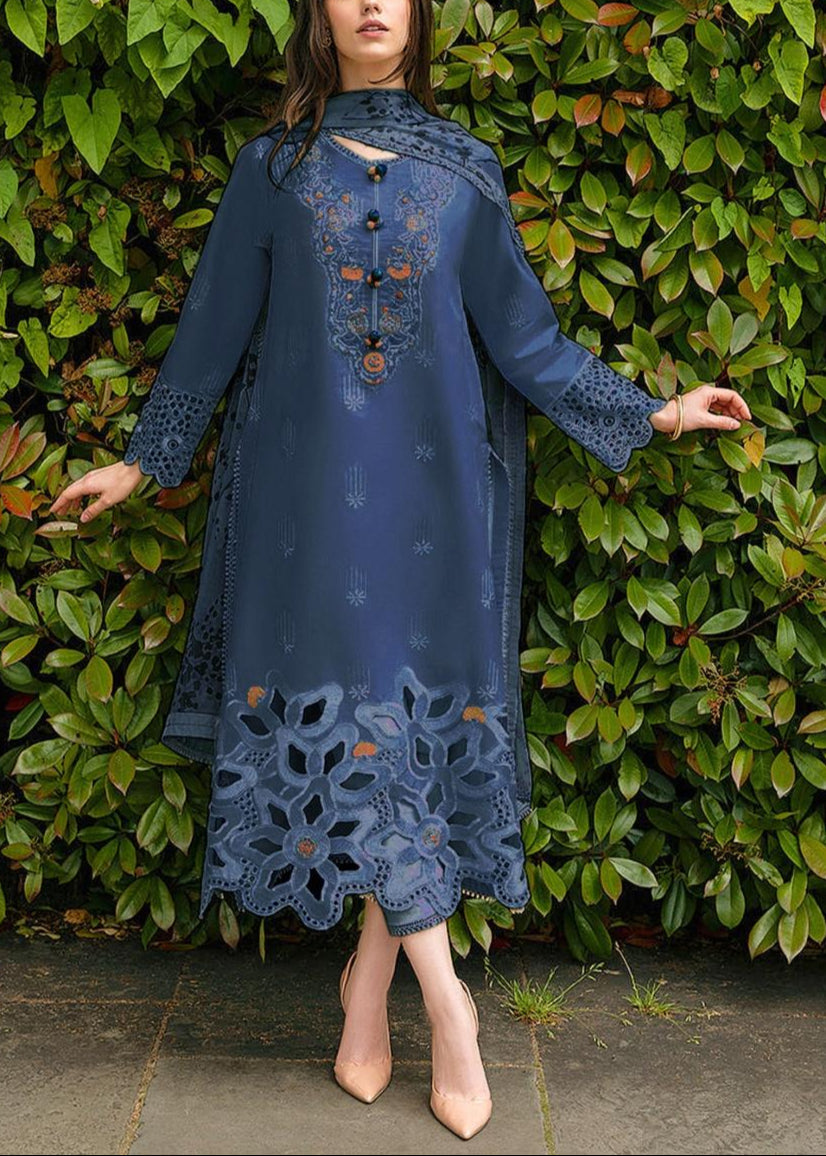SMT S1182-Embroidered 3pc Lawn Dress With Printed Munar Dupatta.