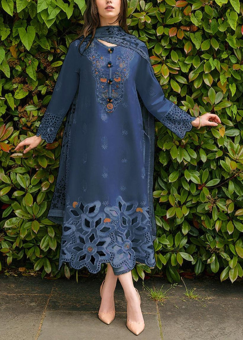 SMT S1204-Embroidered 3pc Lawn dress with Printed Munar Dupatta.