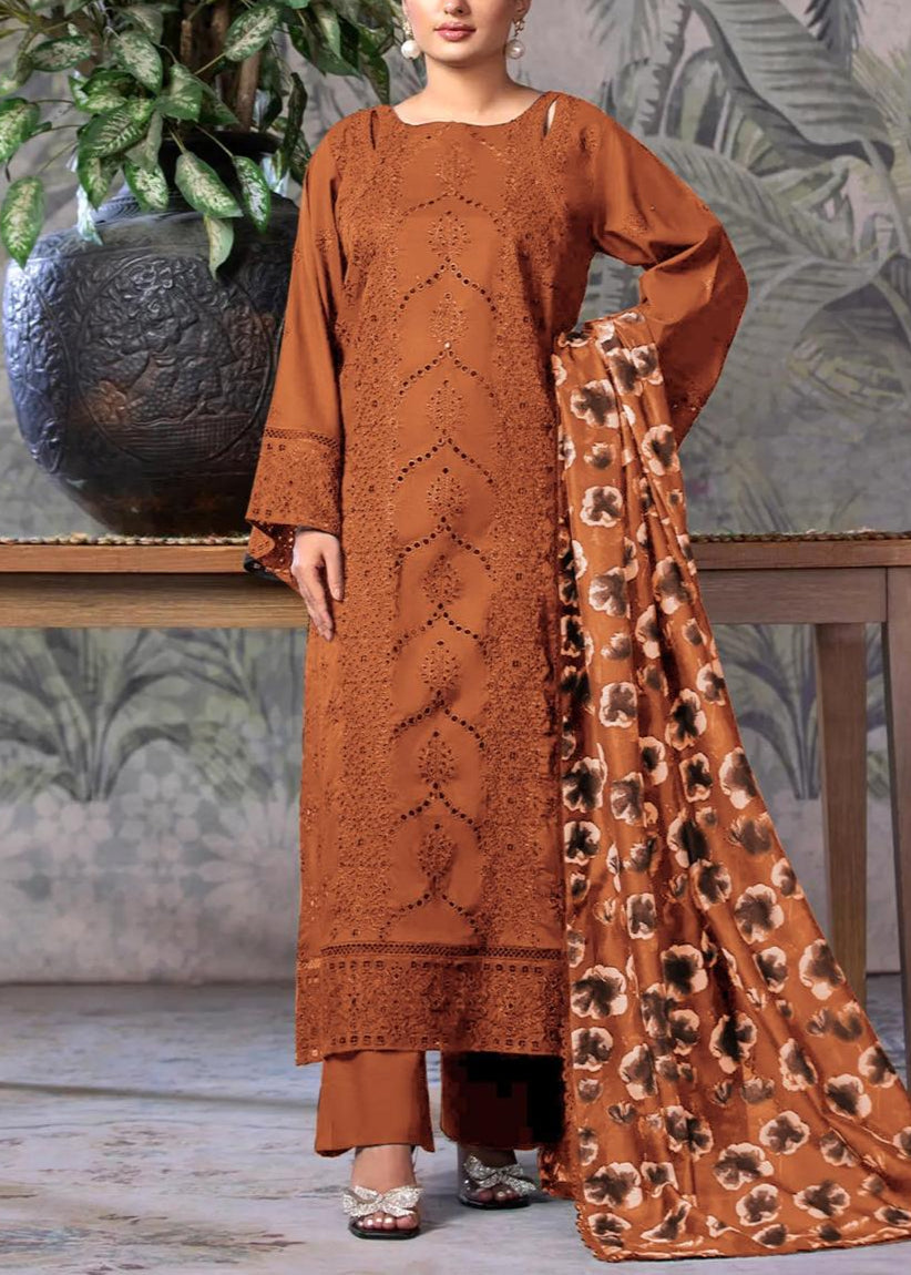 SMT S1196-Embroidered 3pc CHICKANKARI Lawn Dress With Printed Munar Dupatta.