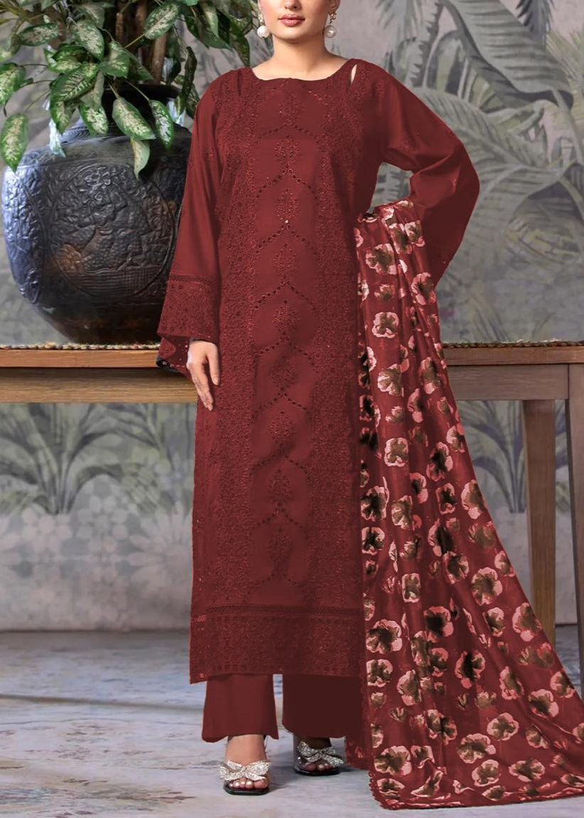 SMT S1195-Embroidered 3pc CHICKANKARI Lawn Dress With Printed Munar Dupatta.
