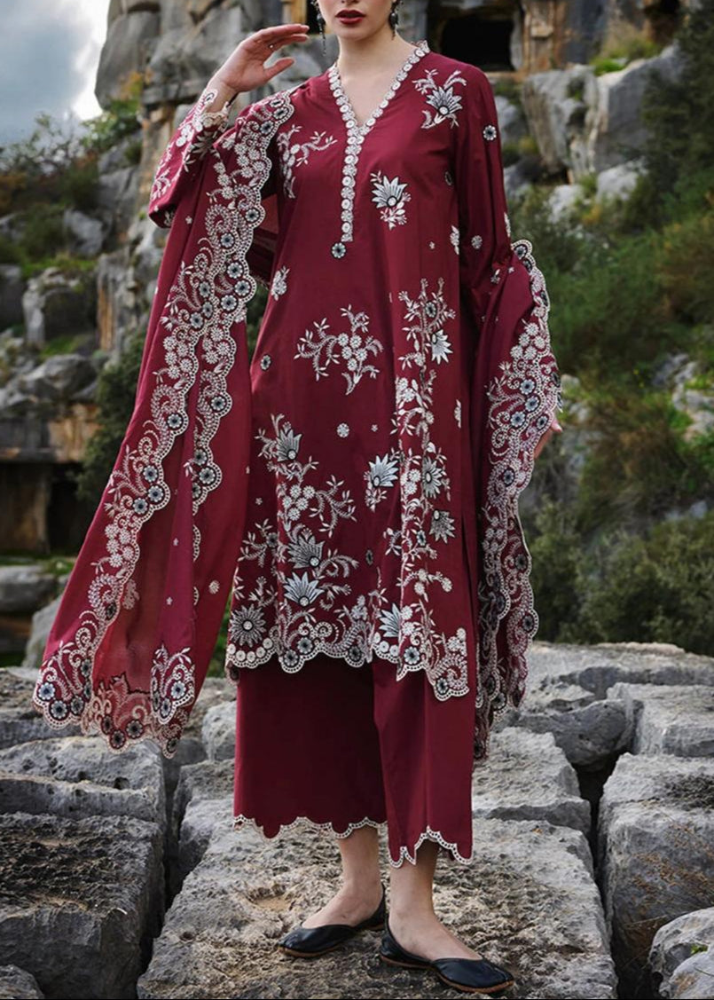 SMT S1201-Embroidered 3pc Lawn Dress With Embroidered Net Dupatta.