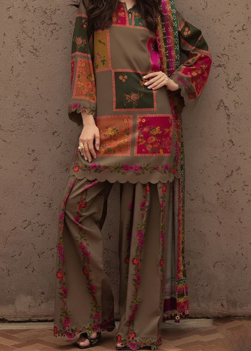 SMT W872 - Digital Printed 3pc Karandi Dress With Digital Printed Karandi Shawl.