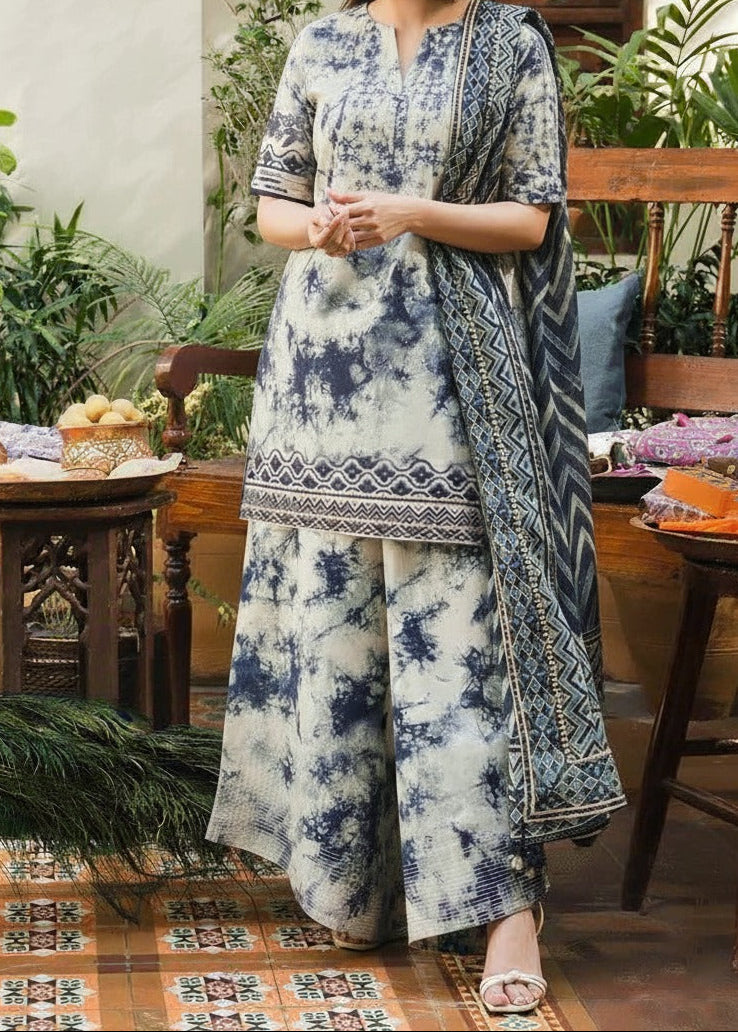 SMT W873 - Digital Printed 3pc Karandi Dress With Digital Printed Karandi Shawl.