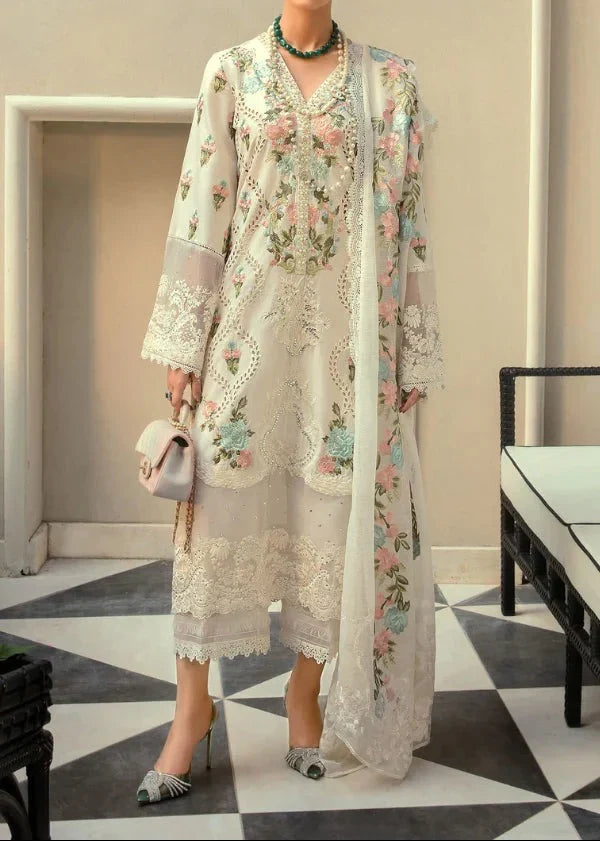 SMT Z-(S1315)- Stitched Embroidered 3pc Lawn Dress With Embroidered Organza Dupatta.