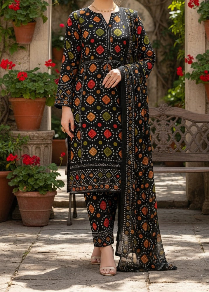 SMT S1333 - Printed & Embroidered 3pc Lawn Dress With Embroidered Chiffon Dupatta.