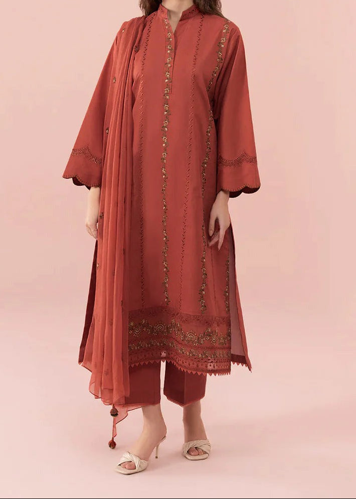 SMT S587-Embroidered 3pc Lawn dress with Embroidered chiffon dupatta.