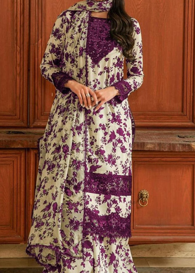 SMT S1336 - Printed & Embroidered 3pc Lawn Dress With Embroidered Chiffon Dupatta.
