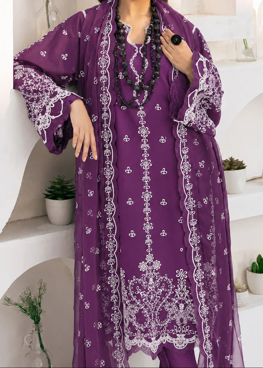 SMT S1537 - Embroidered 3pc Lawn Dress With Embroidered Chiffon Dupatta.