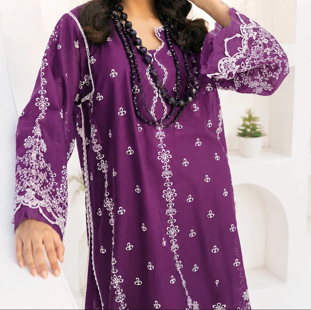 SMT S1537 - Embroidered 3pc Lawn Dress With Embroidered Chiffon Dupatta.