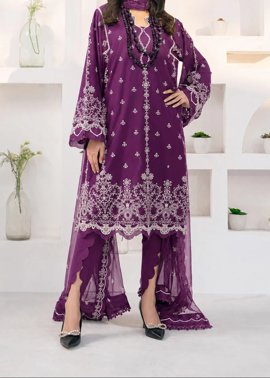 SMT S1537 - Embroidered 3pc Lawn Dress With Embroidered Chiffon Dupatta.