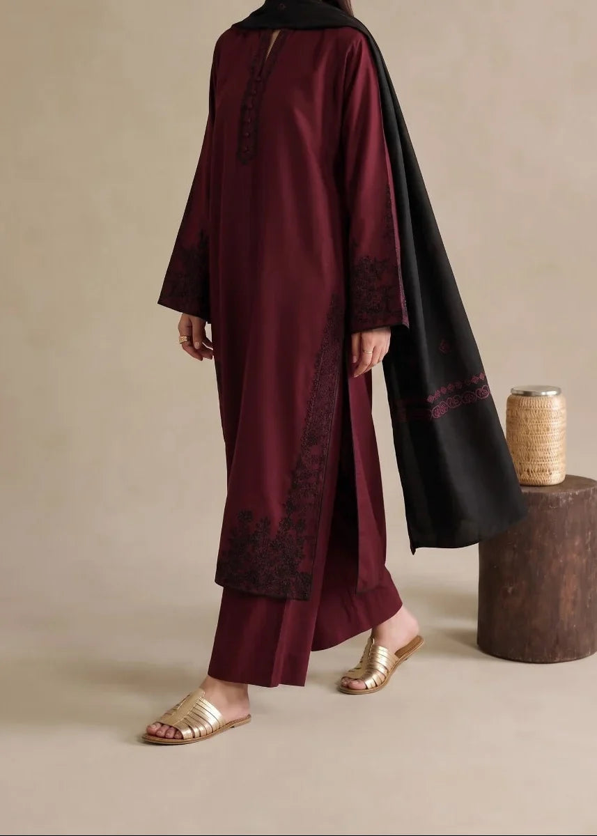 SMT W1052 - Embroidered 3pc Marina Dress With Printed Shawl.