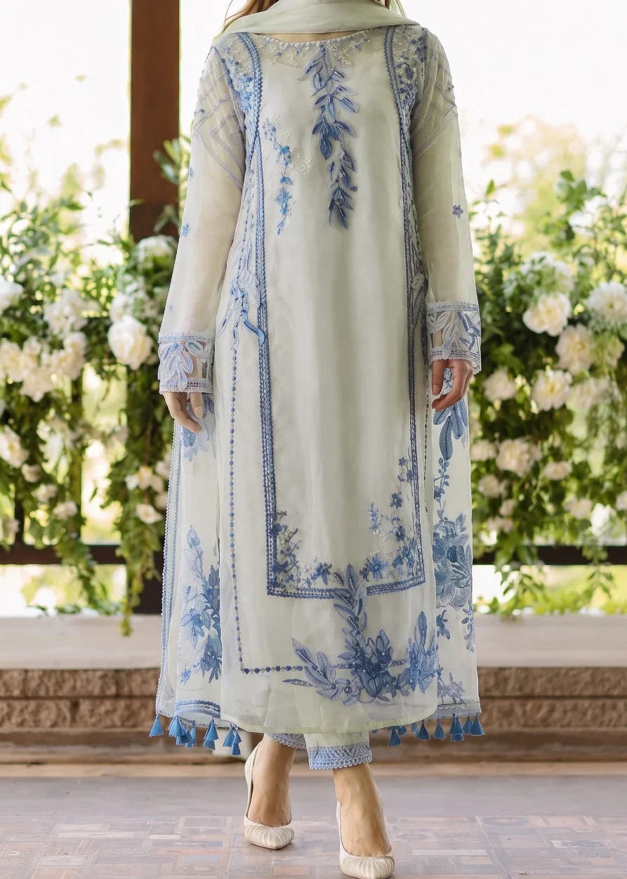 SMT W1080 - Embroidered 3pc Marina Dress With Embroidered Chiffon Dupatta.
