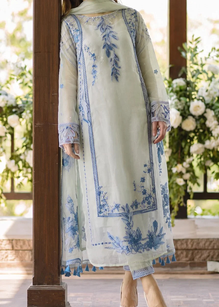 SMT W1080 - Embroidered 3pc Marina Dress With Embroidered Chiffon Dupatta.