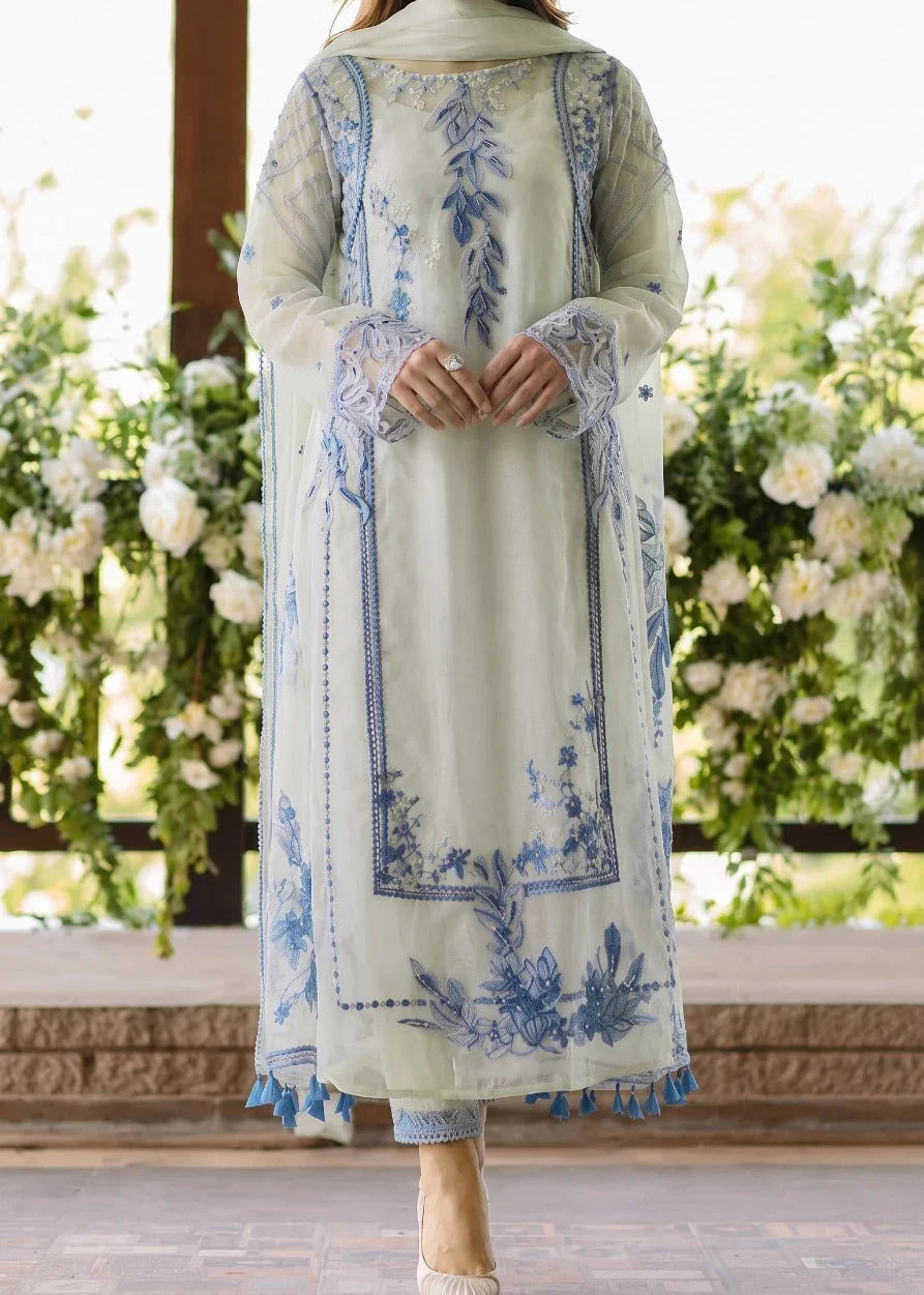 SMT W1080 - Embroidered 3pc Marina Dress With Embroidered Chiffon Dupatta.