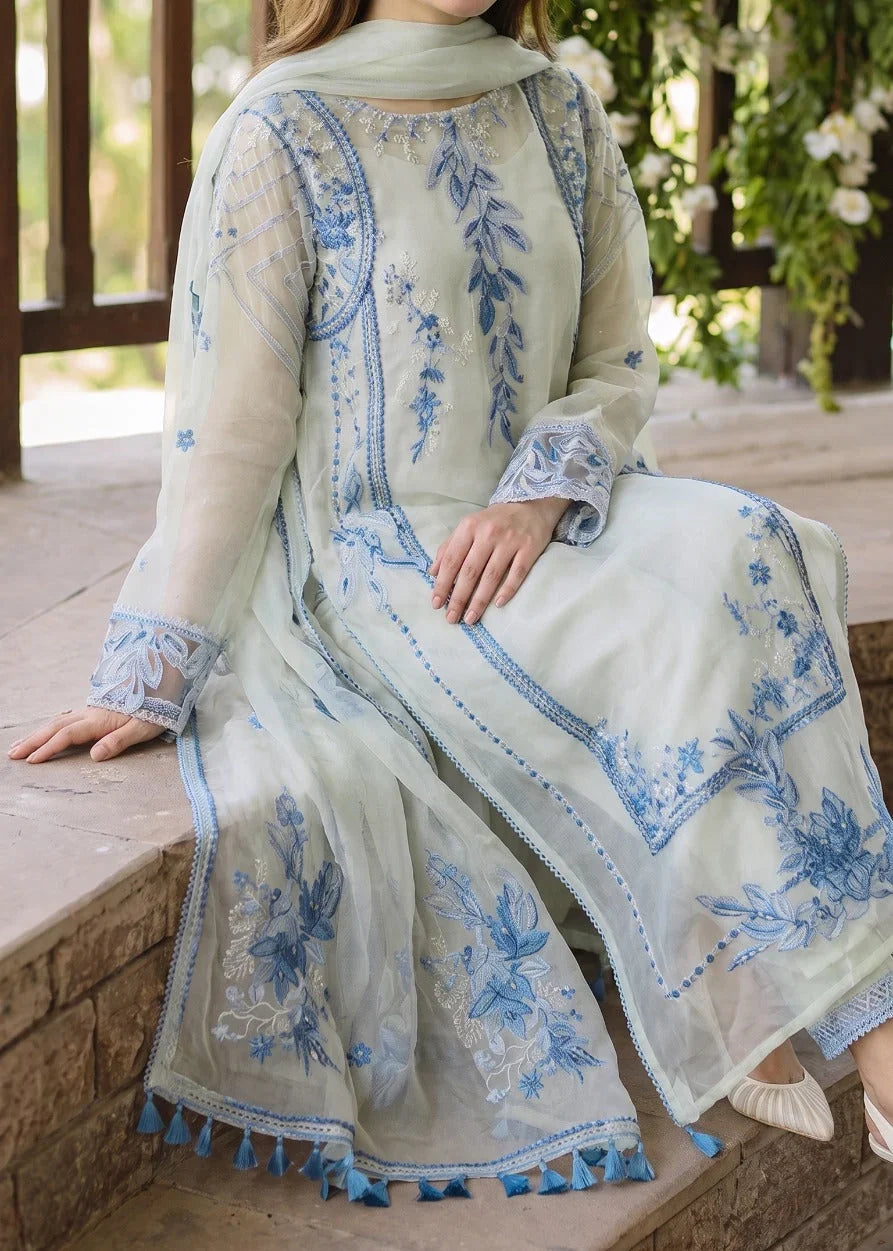 SMT W1080 - Embroidered 3pc Marina Dress With Embroidered Chiffon Dupatta.