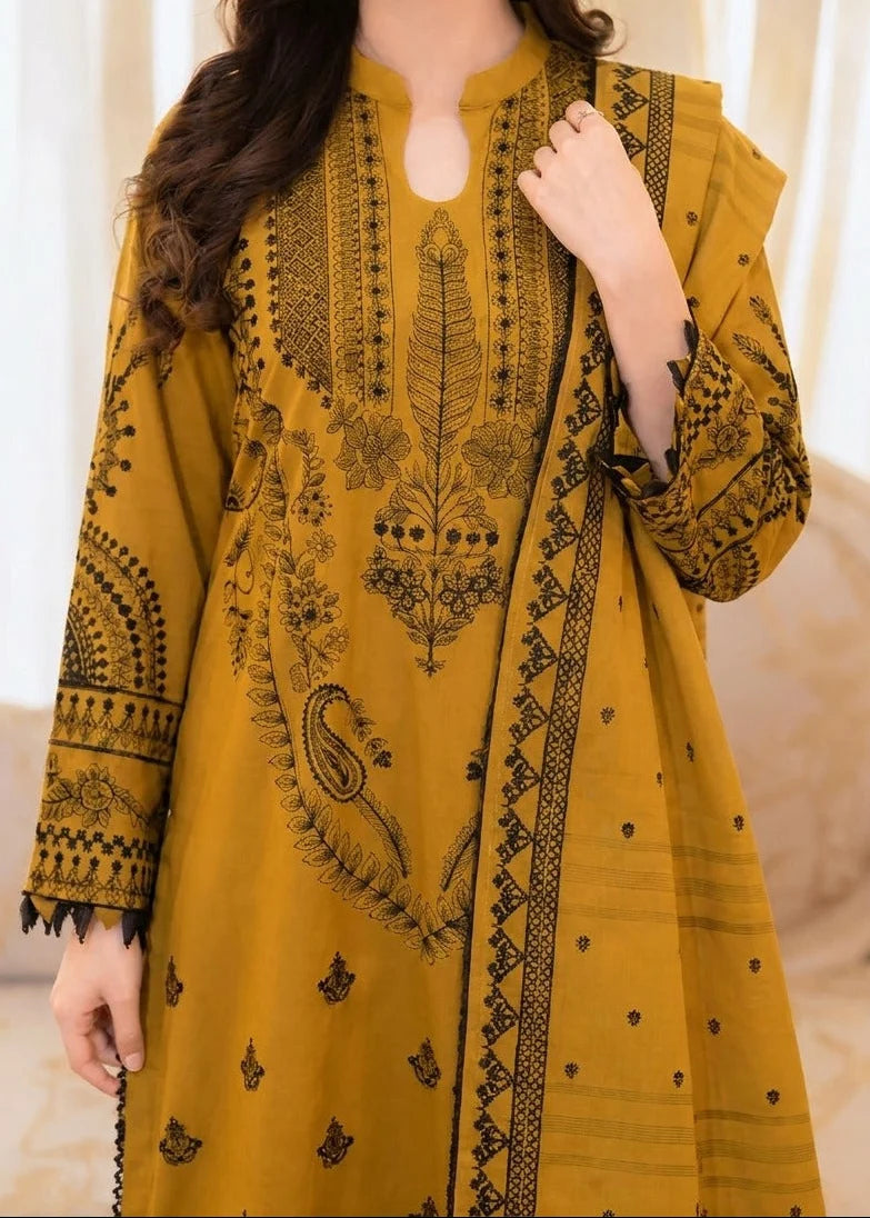 SMT W1082 - Embroidered 3pc Marina Dress With Printed Shawl.