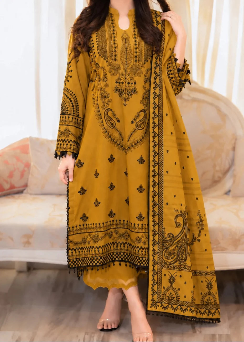 SMT W1082 - Embroidered 3pc Marina Dress With Printed Shawl.