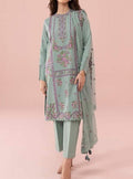 SMT S757-Embroidered 3pc lawn dress with Embroidered Munar dupatta.