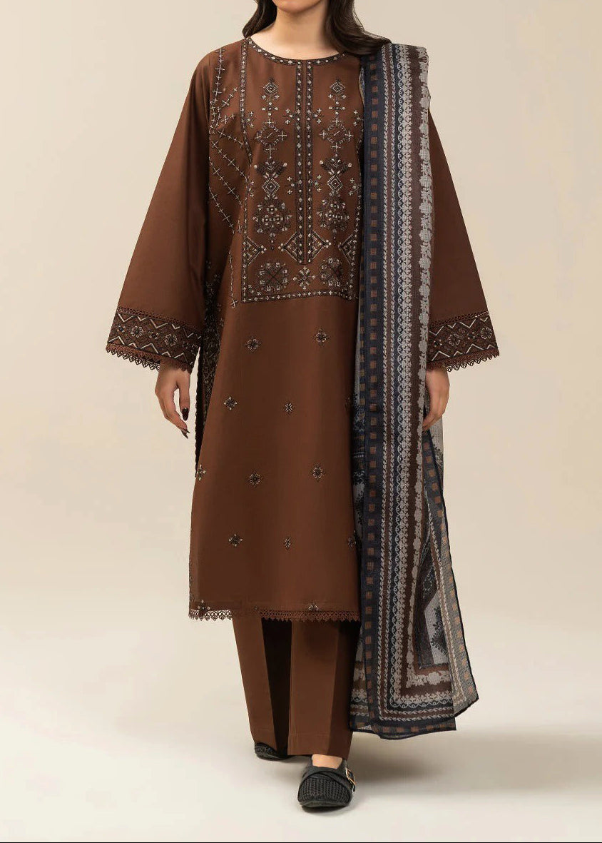 SMT S1368 - Embroidered 3pc Lawn Dress With Printed Lawn Dupatta.