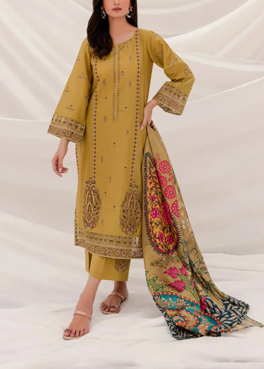 SMT S1187-Embroidered 3pc Lawn Dress With Printed Munar Dupatta.