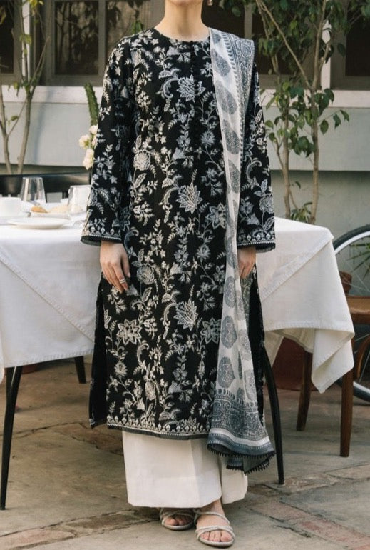 SMT S222 - Embroidered 3pc linen dress with digital printed dupatta.