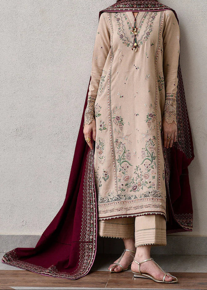 SMT W858-Embroidered 3pc Marina Dress With Printed Shawl.