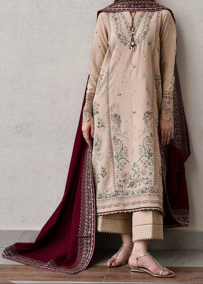 SMT Z-(W858) - Stitched Embroidered 3pc Marina Dress With Printed Shawl