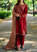 SMT W598-Embroidered 3pc khaddar dress With Printed shawl.