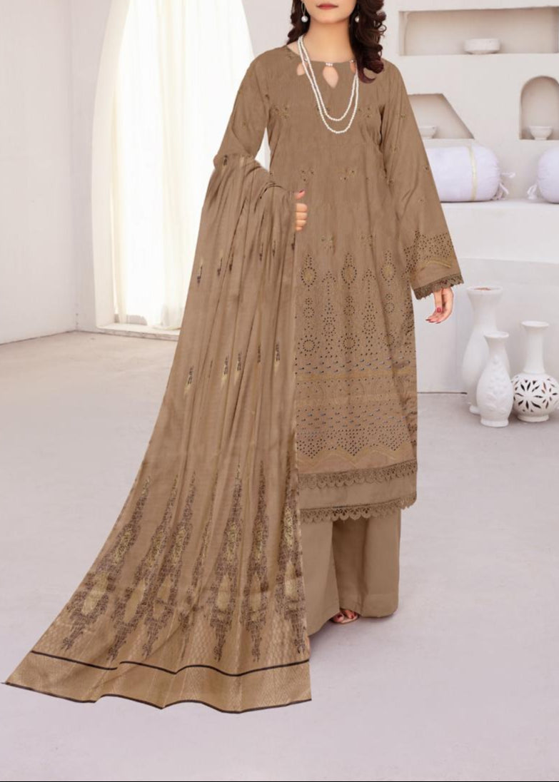 SMT S1027-Embroidered 3PC CHIKANKARI Lawn Dress With Printed Lawn Dupatta.