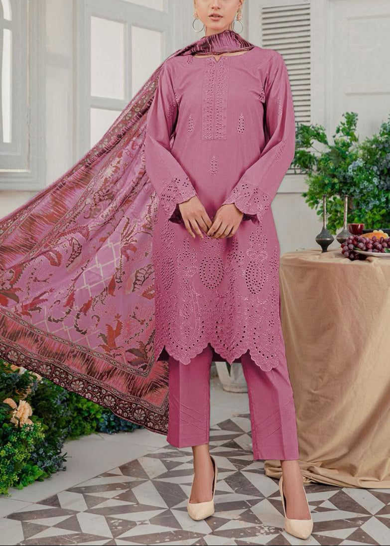SMT S961-Embroidered 3PC CHIKANKARI Lawn Dress With Printed Munar Dupatta.