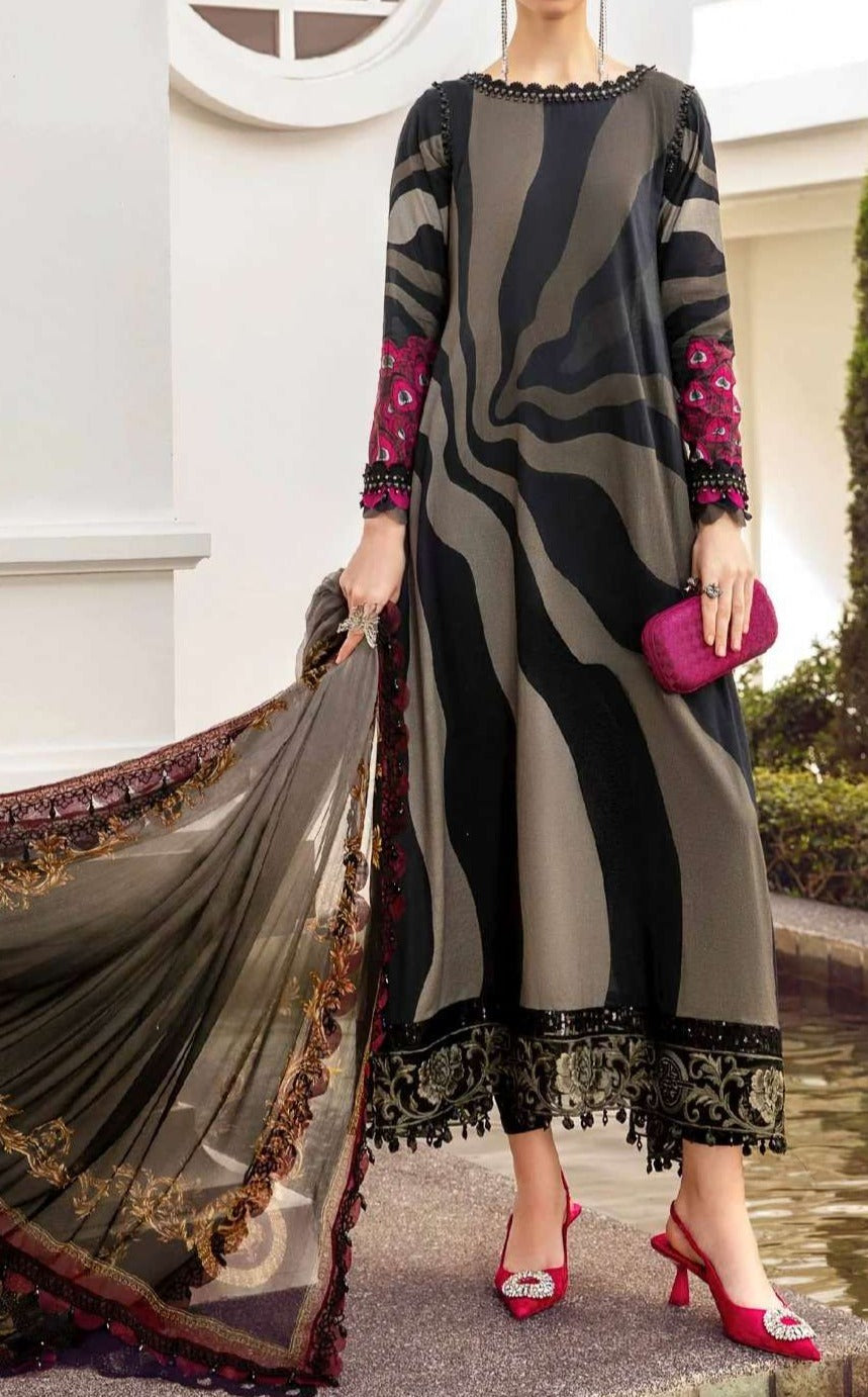 SMT S643-Printed 3pc Lawn dress with Printed silk dupatta.