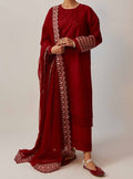 SMT S455-Embroidered 3pc lawn dress with embroidered chiffon dupatta.