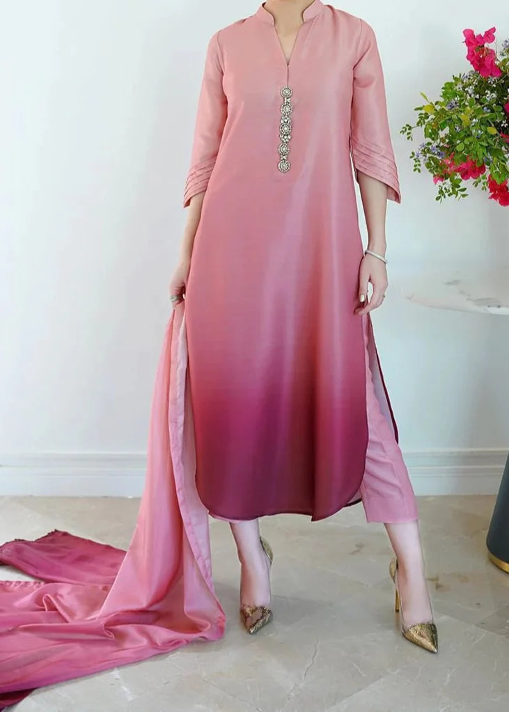 SMT W696- Digital Printed 3pc Silk dress With Digital Printed Silk  Dupatta.