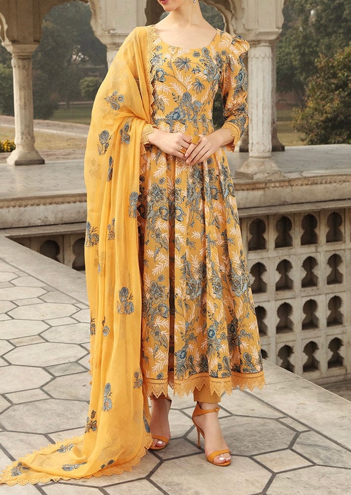 SMT S64-Embroidered 3pc lawn dress with embroidered chiffon dupatta.