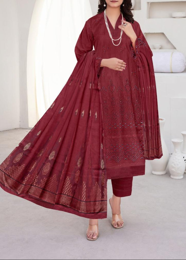 SMT S1030-Embroidered 3PC CHIKANKARI Lawn Dress With Printed Lawn Dupatta.