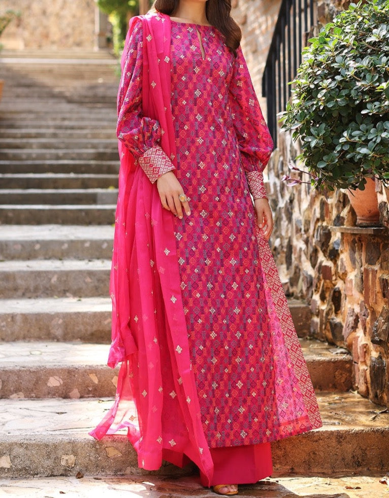 SMT S431 -Embroidered 3pc lawn dress with embroidered chiffon dupatta