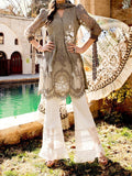 SMT S654-Embroidered 3pcChickan lawn dress with digital printed silk dupatta