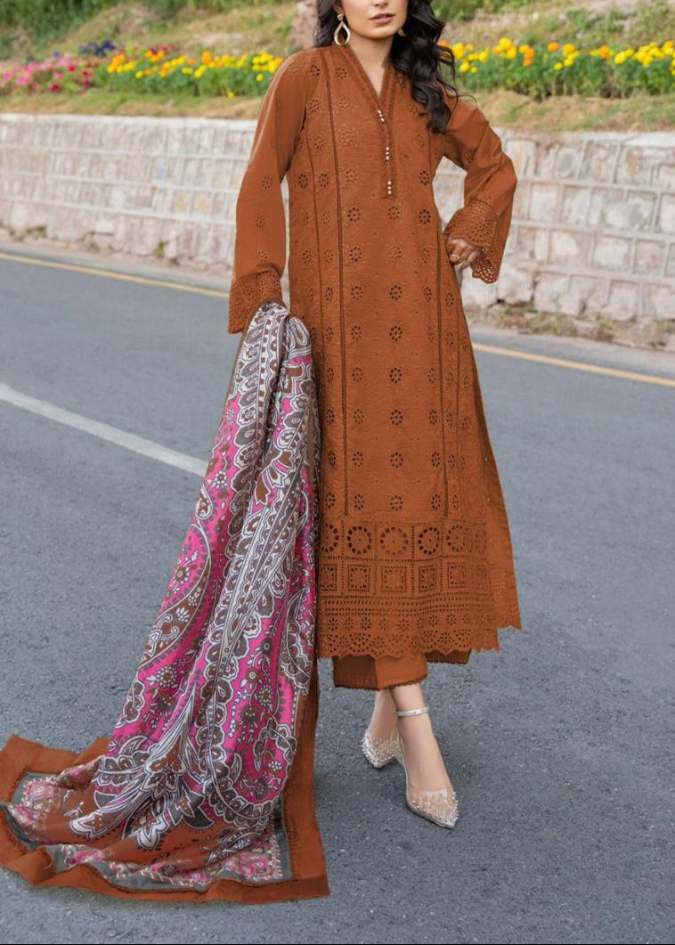 SMT S953-Embroidered 3PC CHIKANKARI Lawn Dress With Printed Munar Dupatta.