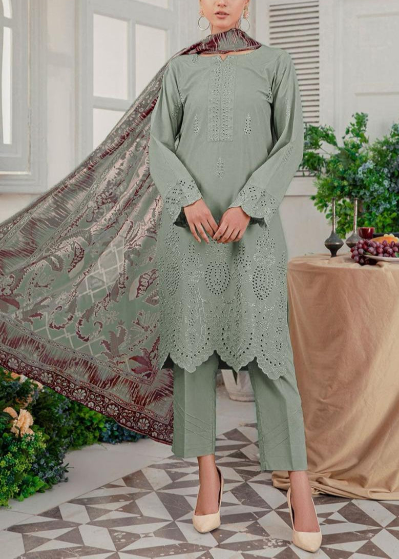 SMT S960-Embroidered 3PC CHIKANKARI Lawn Dress With Printed Munar Dupatta.