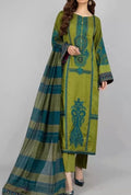SMT S216 - Embroidered 3pc linen dress with embroidered chiffon dupatta.